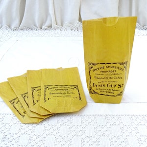 5 antichi sacchetti di carta antigrasso gialli francesi nuovi e mai usati per caffè macinato dalla Normandia, vintage anni '20, confezione Francia