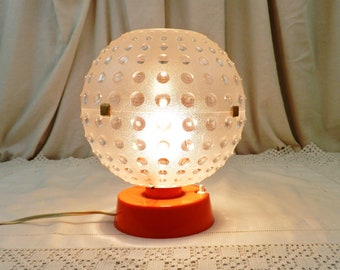 Vintage Boxed Mid Century 1960s Orange and Transparent Globe Table Lamp by SLJ, Retro 60s /70s Lighting from France, Old Style Home Interior