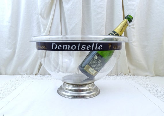 Large Vintage French Demoiselle Champagne Clear Lucite Ice Bucket Bowl for Multiple Bottles, Retro Party Wine Drink Chiller Cooler France