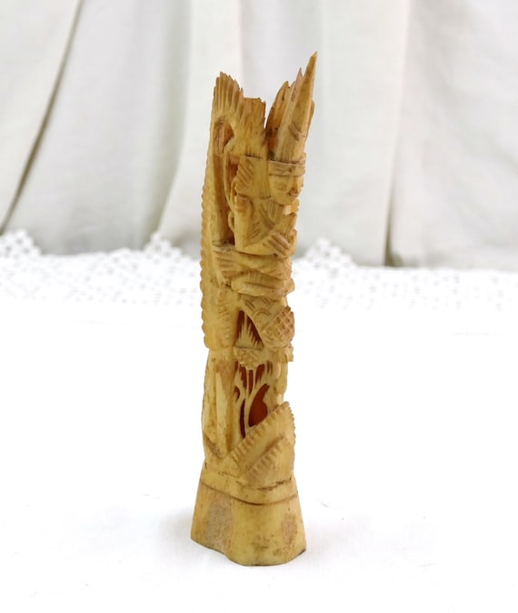 Vintage Hand Carved Bone Totem Southeast Asian Balinese Deity Sculpture Intricate Religious Figure Tribal Folk Art 20th Century Collectible