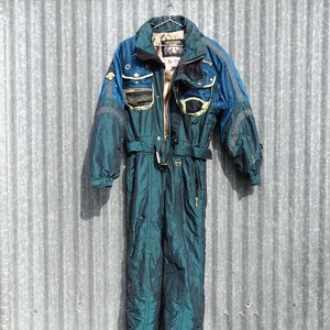 Vintage 1990s Ski Snow Suit Large Size in Blue Tones by Descente