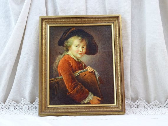 Vintage Framed Reproduction Picture the Young Student / Scholar by Francois Hubert Drouais, Retro Quality Print of Oil Painting with Frame