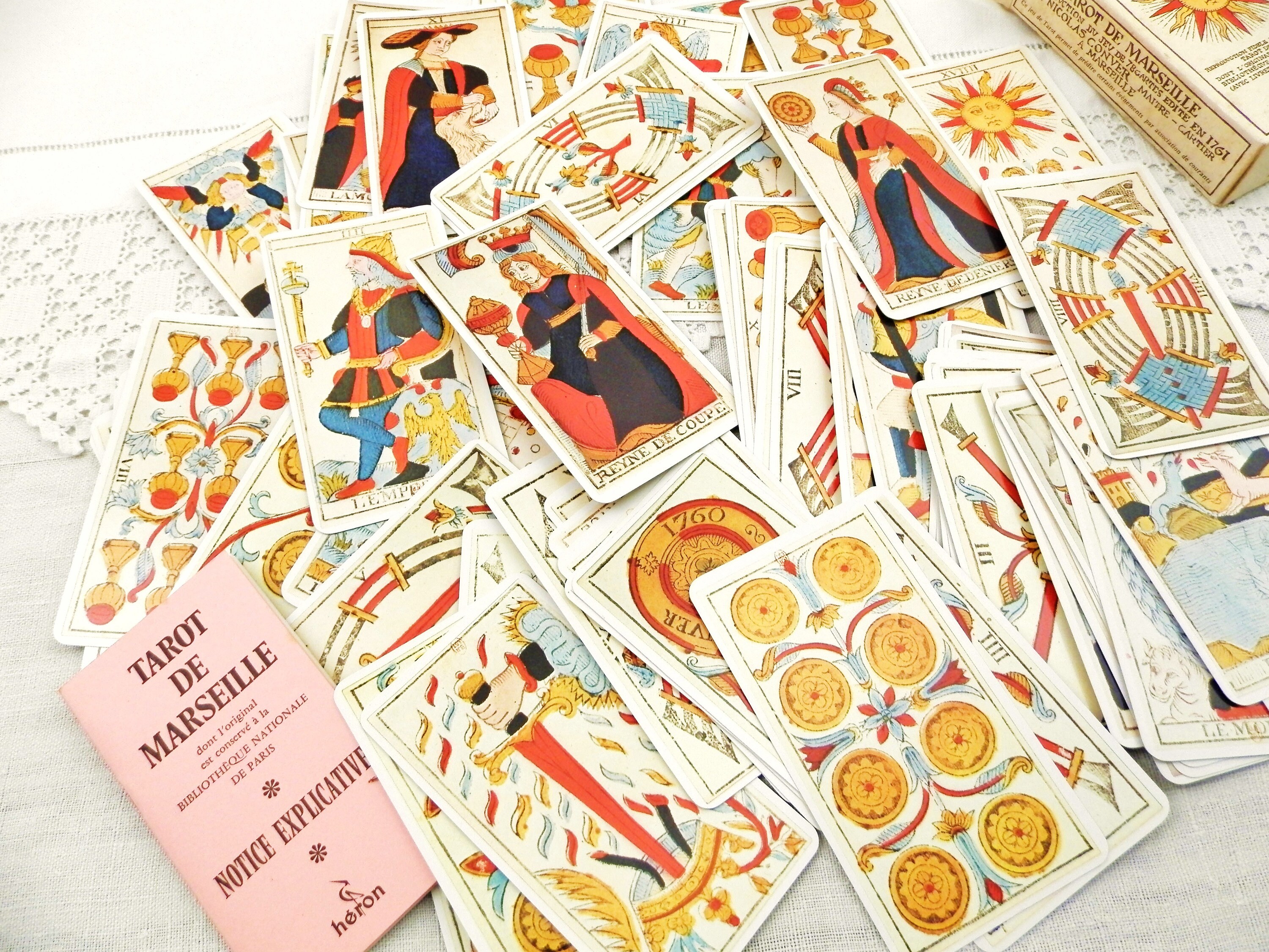 Reproduction Pack of Divination Tarot de Marseille Cards from 1761 by Heron  and Instruction Manual, Tarotology Fortune Telling Cards France