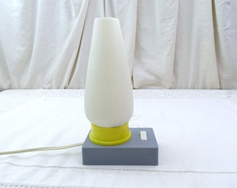 Small Vintage French Mid Century Modern Gray Yellow and White Table / Bed Side Lamp, Retro 1950s Little Light from France, Old Style Bedroom