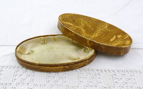 Vintage French Oval Presentation Jewelry Box with Satin Padding, Small Upcycled Storage Case from France, Retro Trinket Container