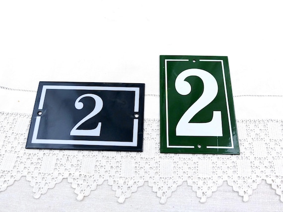 Vintage French Unused Enamelware Metal House Number 2 Blue and White or Green and White, Retro Traditional Address Street Sign France