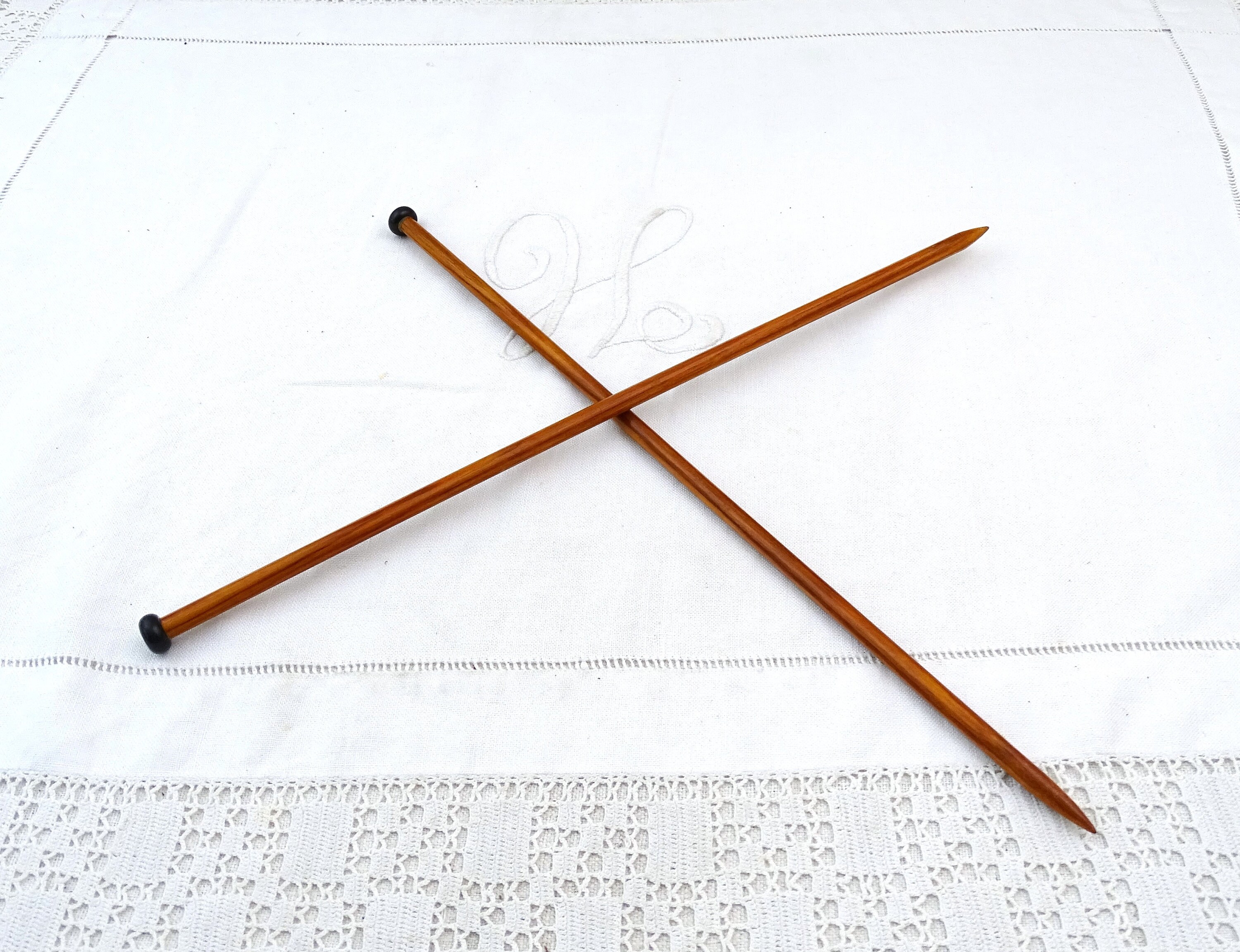 Vintage 34 cm / 13.38 Long Wooden Knitting Needles 12mm / 0.47