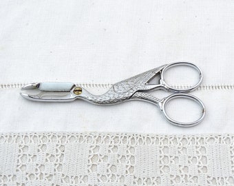 Vintage French Crane Bird Shaped Sugar Cube Tong Scissors made of Chrome Plated Metal, Retro Tea Party Accessory France, Tableware Curio