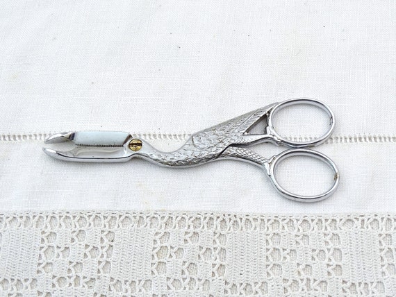 Vintage French Crane Bird Shaped Sugar Cube Tong Scissors of Chrome Plated Metal, Retro Tea Party Accessory France, Stork Tableware Curio