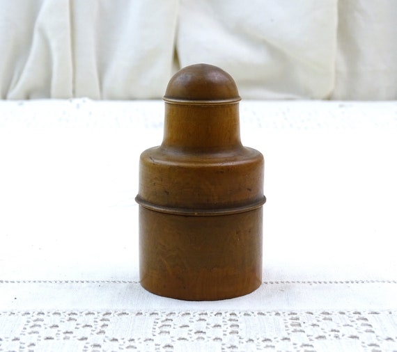 Antique French Turned Wooden Box Wood Glass Bottle Holder Vintage Treen Curio from France, Country Farmhouse Brocante Flea Market Home Decor