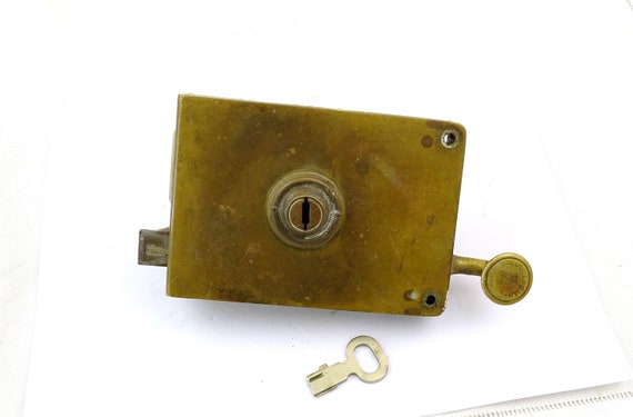 Antique Victorian French Working Brass Door Lock with Key by JM, Vintage Locking Mechanism from France with Old Key, Parisian Apartment.