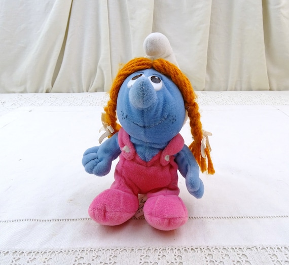 Vintage 1995 Smurfette with Pink Dungarees made in Italy, Rare Retro 90s Smurf Soft Toy from Europe, Collectible Cartoon Character Plushie