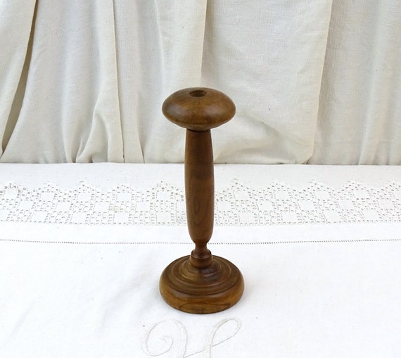 Small French Antique Turned Wooden Hat Stand, Vintage Pedestal Stand from France of Wood, Retro Curio Furniture Item, Milliner Shop Decor