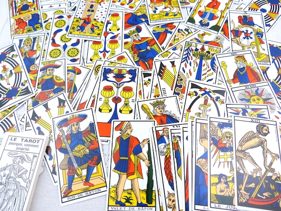 Vintage French Giraud  Tarot de Marseille 78 Card Deck with Instructions Booklet in French, Retro Tarotology Fortune Telling from France