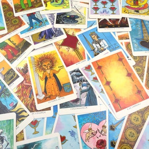 Vintage Frans compleet tarotpakket Le Tarot D'or van Joelle Balle Safran Collection, retro grote waarzeggerijkaarten uit Frankrijk, waarzeggerij