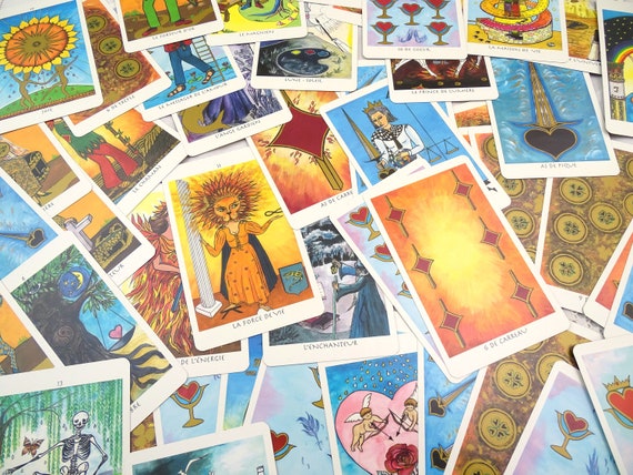 Vintage French Complete Tarot Pack Le Tarot D'or by Joelle Balle Safran Collection, Retro Big Fortune Telling Cards from France, Divination