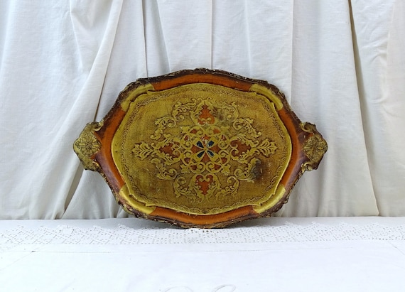 Vintage Gold Bronze Colored Venetian Style Serving Tray, Retro Italian Decor Golden Decorative Tea Time Tray, MCM Florentine Home Decor 1960