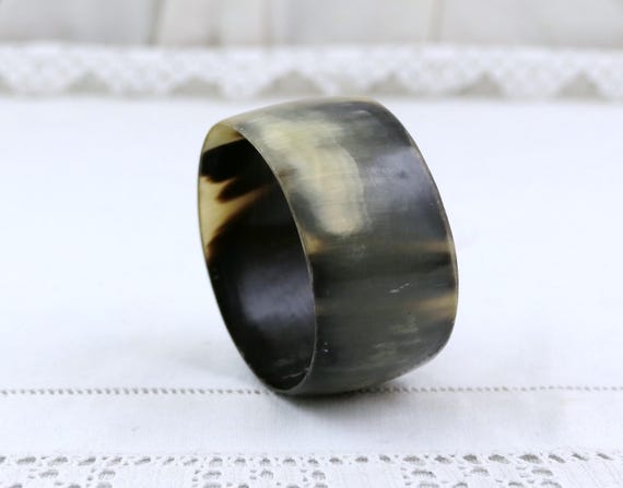 Large Vintage Horn Cuff Bangle, Retro Tribal Style Ethnic Bracelet Jewelry , Black Cream Natural Boho Ethnic Statement  Fashion Jewelry