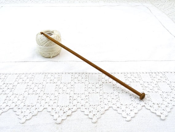 Long Antique French Wooden Crochet Hook 22 cm / 7.87" Long by 5 mm / H-8 Diameter, Vintage Crafting Accessory from France, Old Style Needle