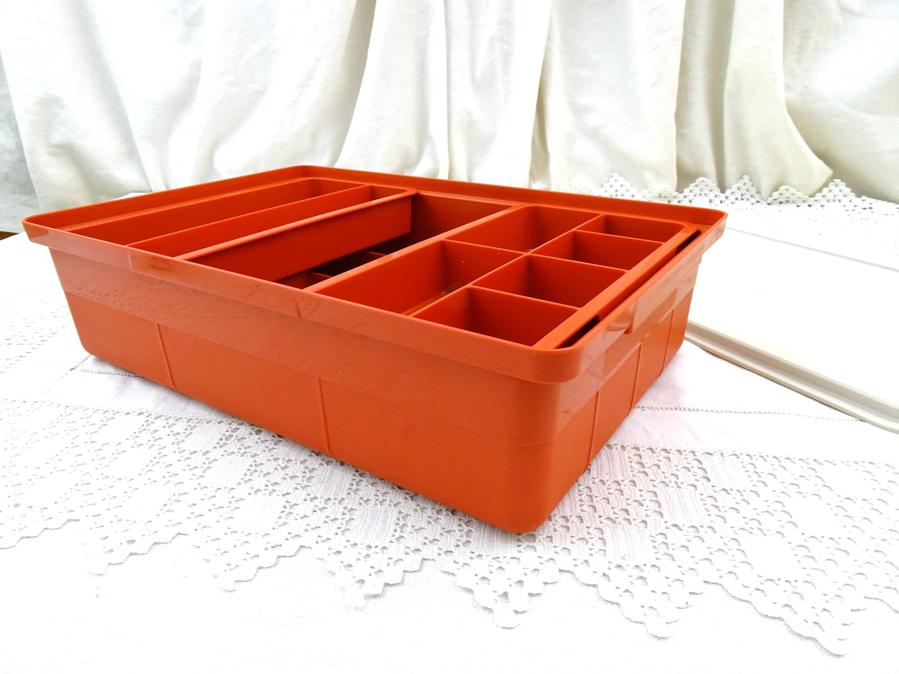 Tupperware Tuppercraft Orange Craft Box Organizer Container #1421 Vintage  W/ Lid
