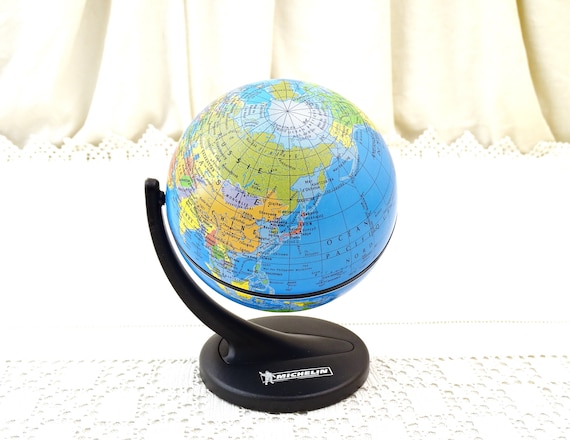 Small Vintage French Michelin Promotional Gift Desk Top Revolving Globe, Retro Fun Office Decor from France, Little Map of the World