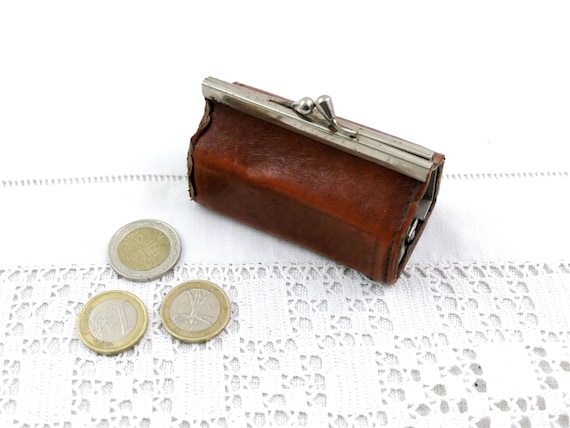 Small Vintage Brown Leather Coin Purse Shaped as a Gladstone Bag, Retro Mini Midwifes Bag from France, Dolls House Travel Accessory