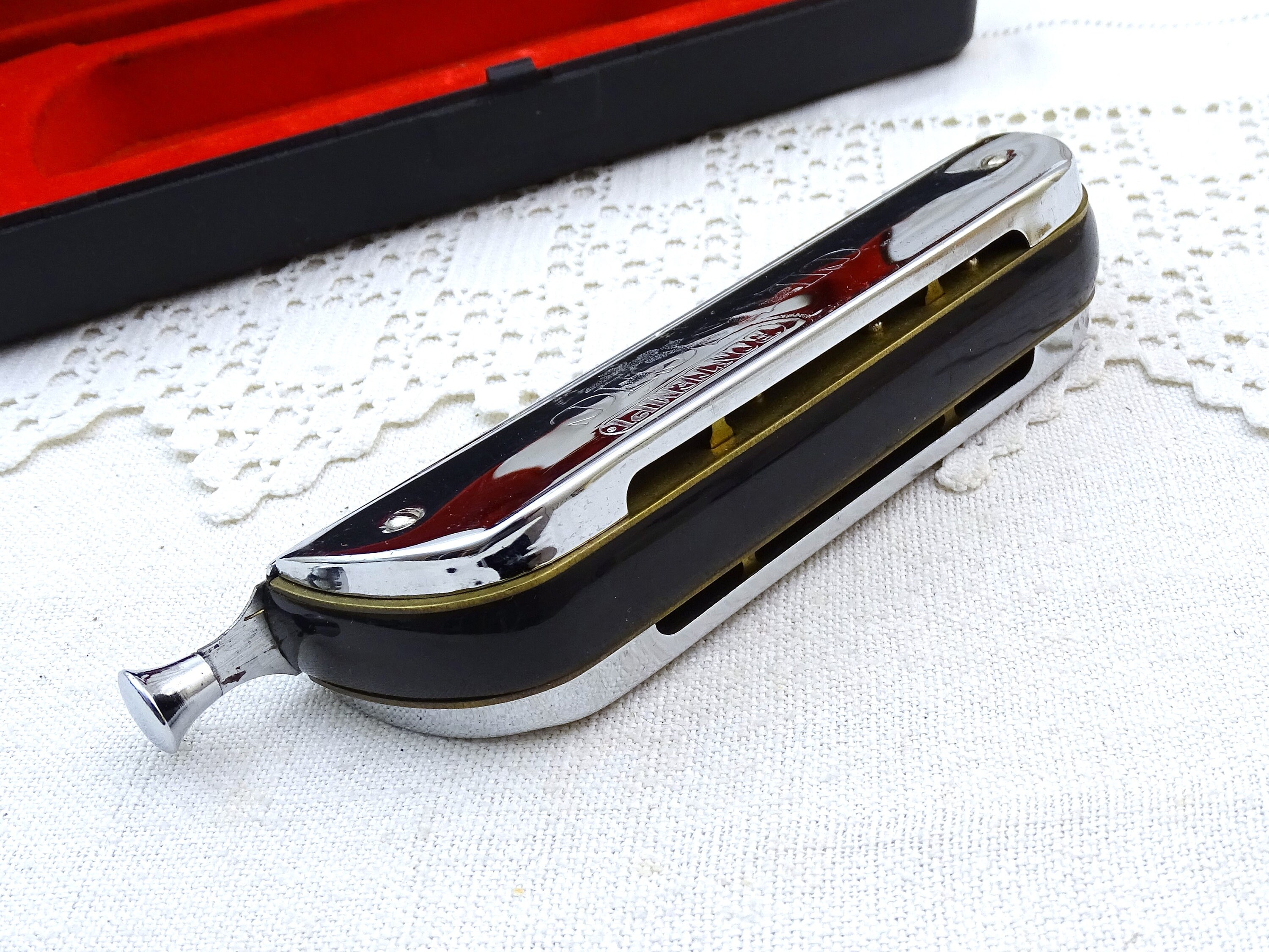 Vintage Italian Bontempi Classic Chromatic Harmonica with Original
