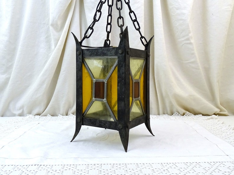 Vintage French Pendant Light Shade With Stained Glass Panels And Vintage French Pendant Light Shade With, French Glass Lamp Shades
