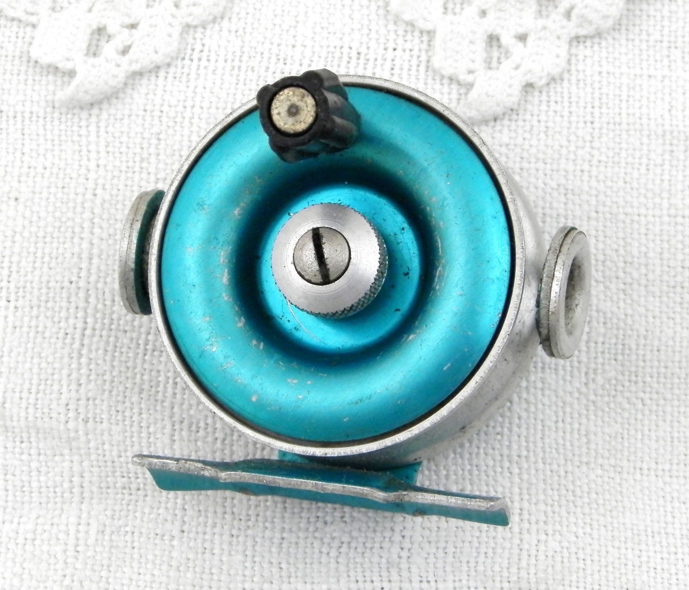 3 Vintage French Child's Blue Anodized Metal Different Sized Fishing