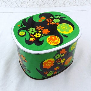 Vintage French 1960s Psychedelic Metal Tin with Funky Flower Pattern by Rubans Adhésif Scotch Sticky Tape, Retro Mid Century Decorative Box