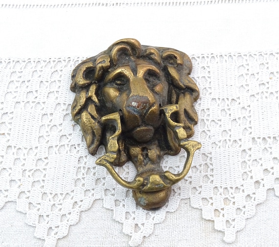 Vintage Brass Lions Head Door Knocker, Retro Entrance Door Accessory, Gold Tone Metal Home Improvement, Old Style Door Knock from France