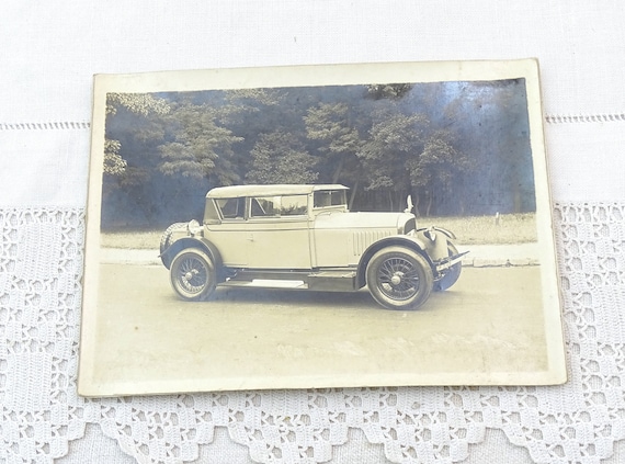 Antique French Large Gelatin Black and White Photograph of 1920s Voisin Automobile C1, Vintage Early 20 th Century Car Picture from France