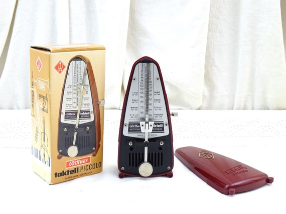 Vintage Working Wittner Taktell Piccolo Metronome with Original Box in Ruby No 834, Retro Mid Century Musician Accessory from West Germany