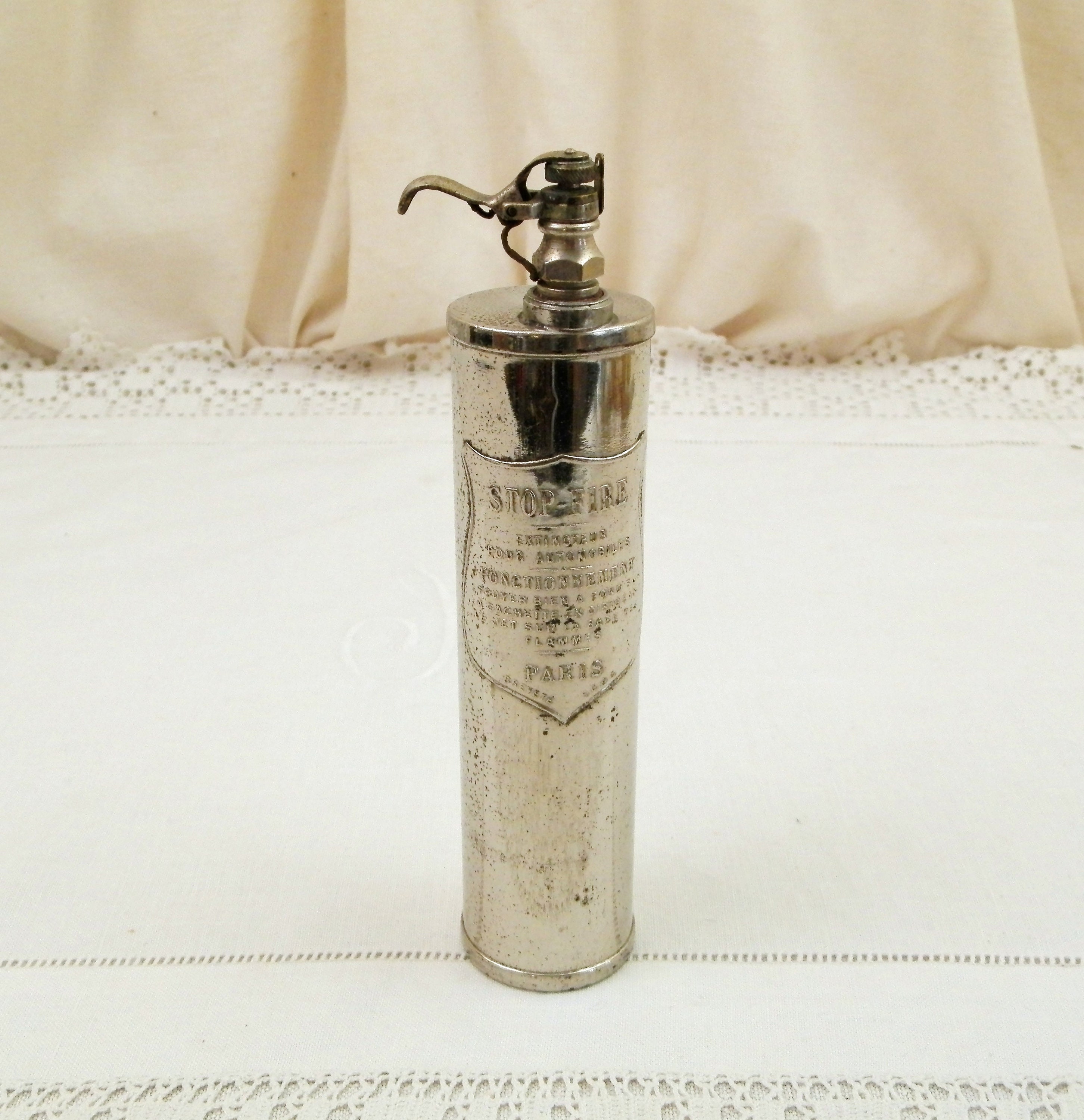 Rare Antique French Automobile Empty Fire Extinguisher Called Fire Stop
