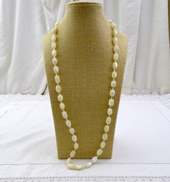 Long Vintage Mother of Pearl 31 Inches 80 cm Oblong Beaded Necklace, Retro Heavy Balamuti Ukrainian Traditional Style Shell Bead Jewelry