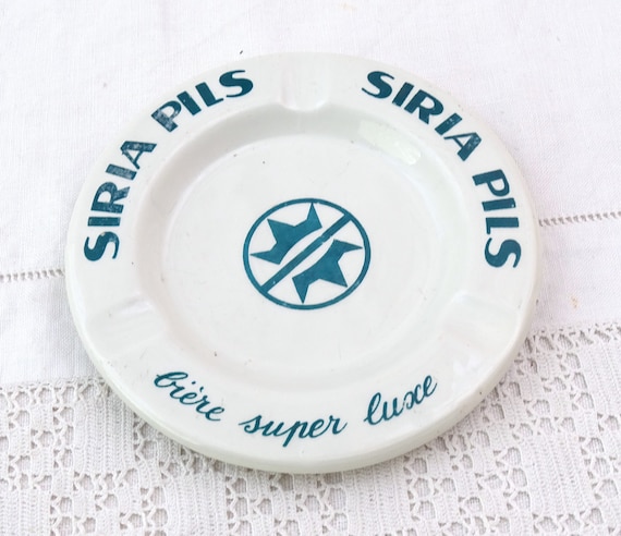 Vintage Italian 1950s White Pottery Promotional Ashtray for Siria Pils Beer,  Retro Mid Century Smoking Accessory from France, Upcycled Dish