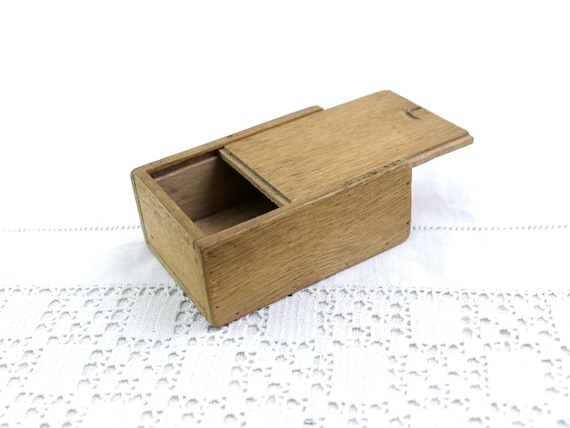 Small Vintage French Wooden Box with Sliding Lid, Retro Upcycled Curio Jewelry Container from France, Country Farmhouse Decor France