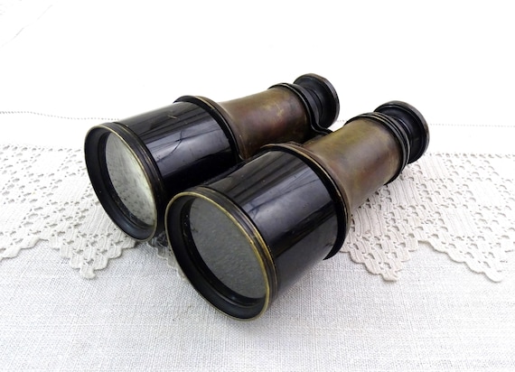 Antique 19th Century Pair of Naval Binoculars Jumelle Marine, Retro Victorian Viewing Glasses from France, Vintage Sailors Sea Themed Decor