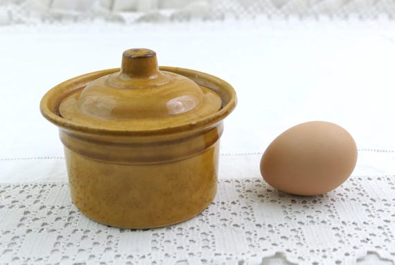 Small Round Vintage French Brown Glazed Lidded Pottery Pot, Retro Kitchen Ceramic Storage, Natural Country Farmhouse Cottagecore Home Decor