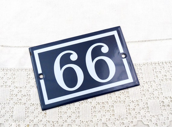 Vintage Traditional French Blue and White Enamel Metal House Number Plaque 66  99, Retro Porcelain Street Enameled Address Sign France