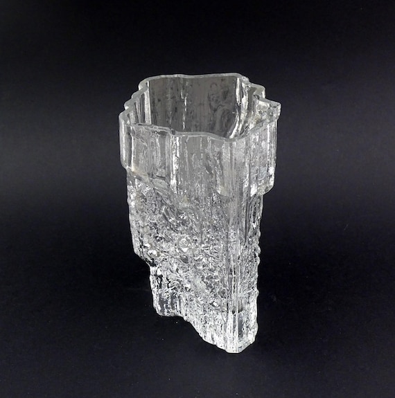 Vintage Scandi Mid Century Modern Tapio Wirkkala Avena Iceberg Vase Iittala Finland Pinus Pattern,  MCM Brutalist Glassware Vase Scandinavia