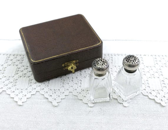 Antique French Cut Glass Salt and Pepper Shakers - Silver Plated Cruet Set