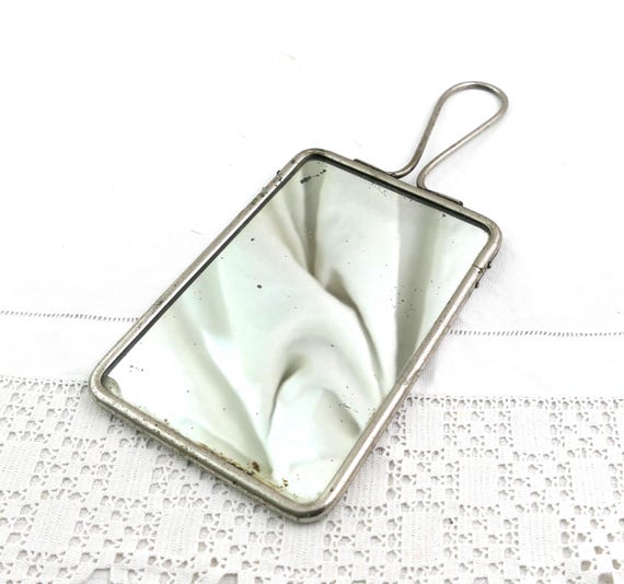 Vintage French 1930s Vanity / Barber Hand Mirror or Hanging, Handheld Wall Hanging Bathroom Shaving Accessory from France, Men Grooming