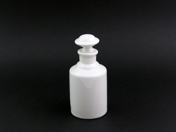 Antique French White Limoges Bone China Apothecary Bottle with Stopper, Retro Chemist Doctor Home Office Decor from France, Chic Perfume