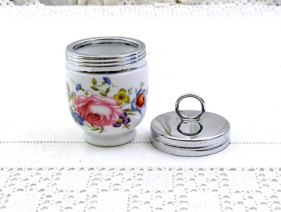 1 Vintage English Royal Worcester Porcelain Egg Coddler for Poached Egg Cooking with Rose Flower Pattern, Retro Breakfast Accessory England