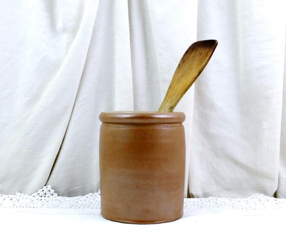 Large Antique French 19th Century Pottery Salt Glazed Confit Pot, Farmhouse County Kitchen from France, Vintage Cottage Core Crock Pots