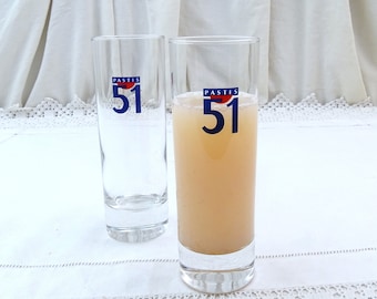 Vintage French Pastis 51 Glasses: Tall Aperitif Tumblers, Set of 2