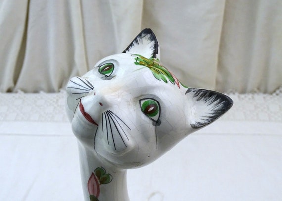 ヴィンテージ ミッドセンチュリー イタリア製陶器 首の長い猫の置物