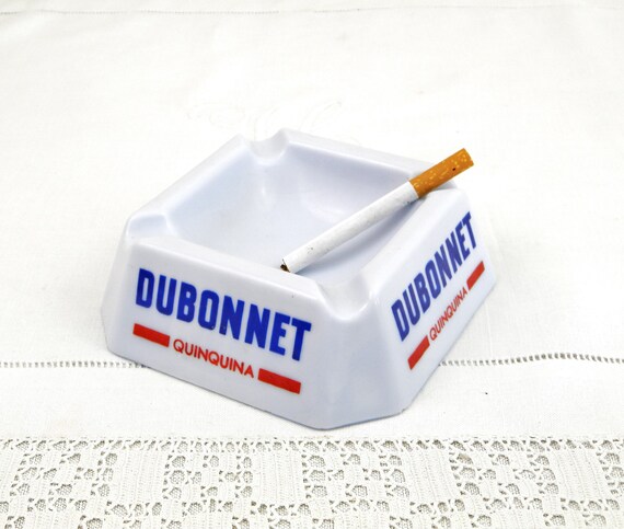 Vintage French Mid Century Pale Blue Milk Glass Square Dubonnet Ashtray, Retro Bistro Smoking Accessory from France, Upcycled Ring Dish