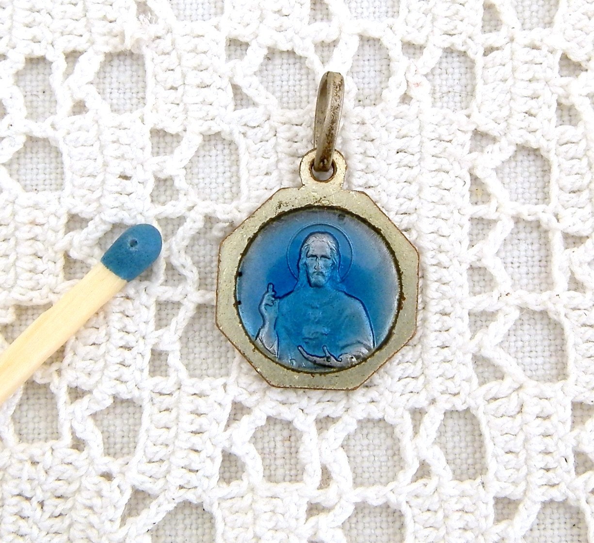 Small Vintage French Silver Plated Religious Medal Notre Dame de ...